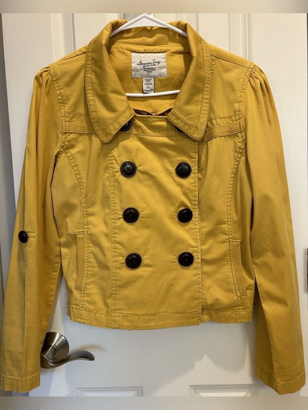 American Rag Cie Double Breasted Jacket Top Coat Women Large Mustard Yellow